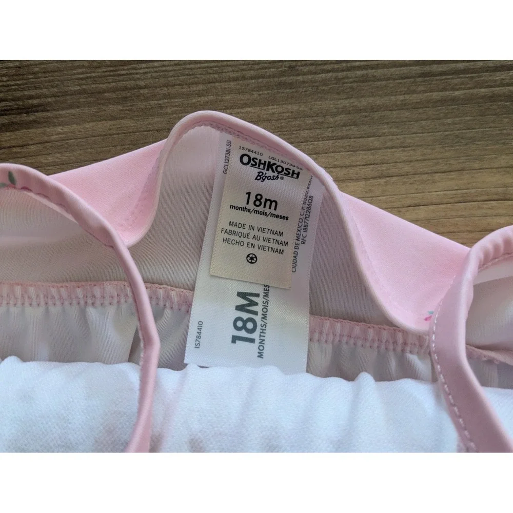 OshKosh B'gosh Girls 18M Pink Floral Smocked Snap Tank 1 Piece Swimsuit